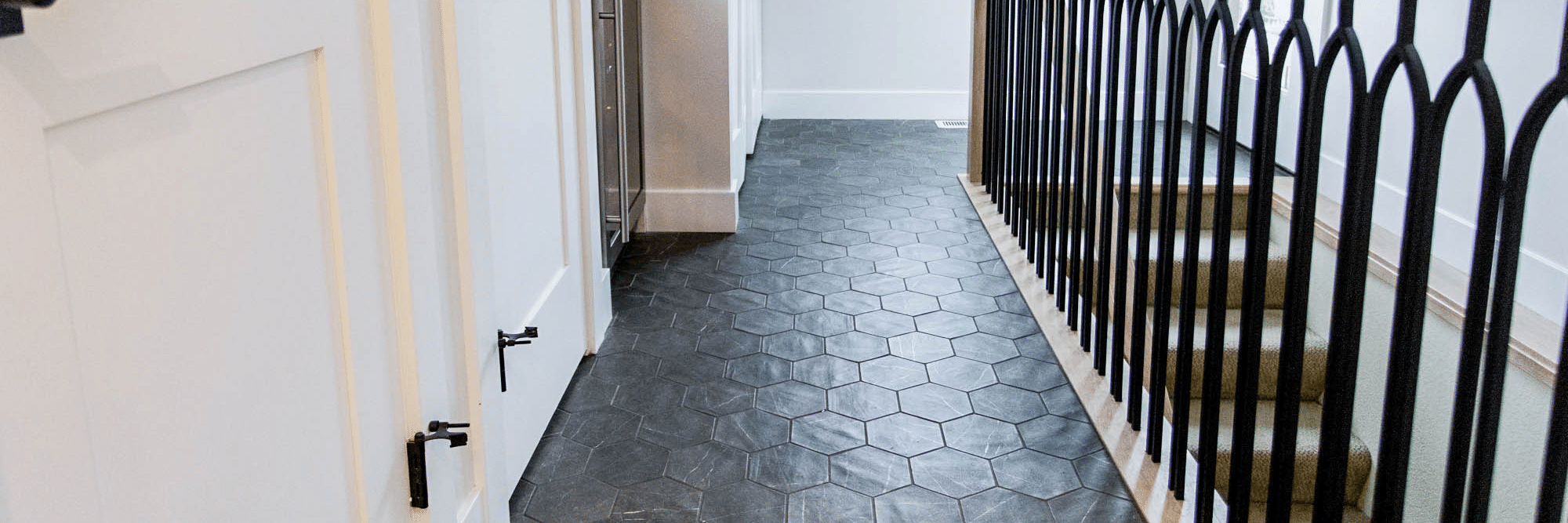 fort collins flooring replacement in front entry way with hexagon tile